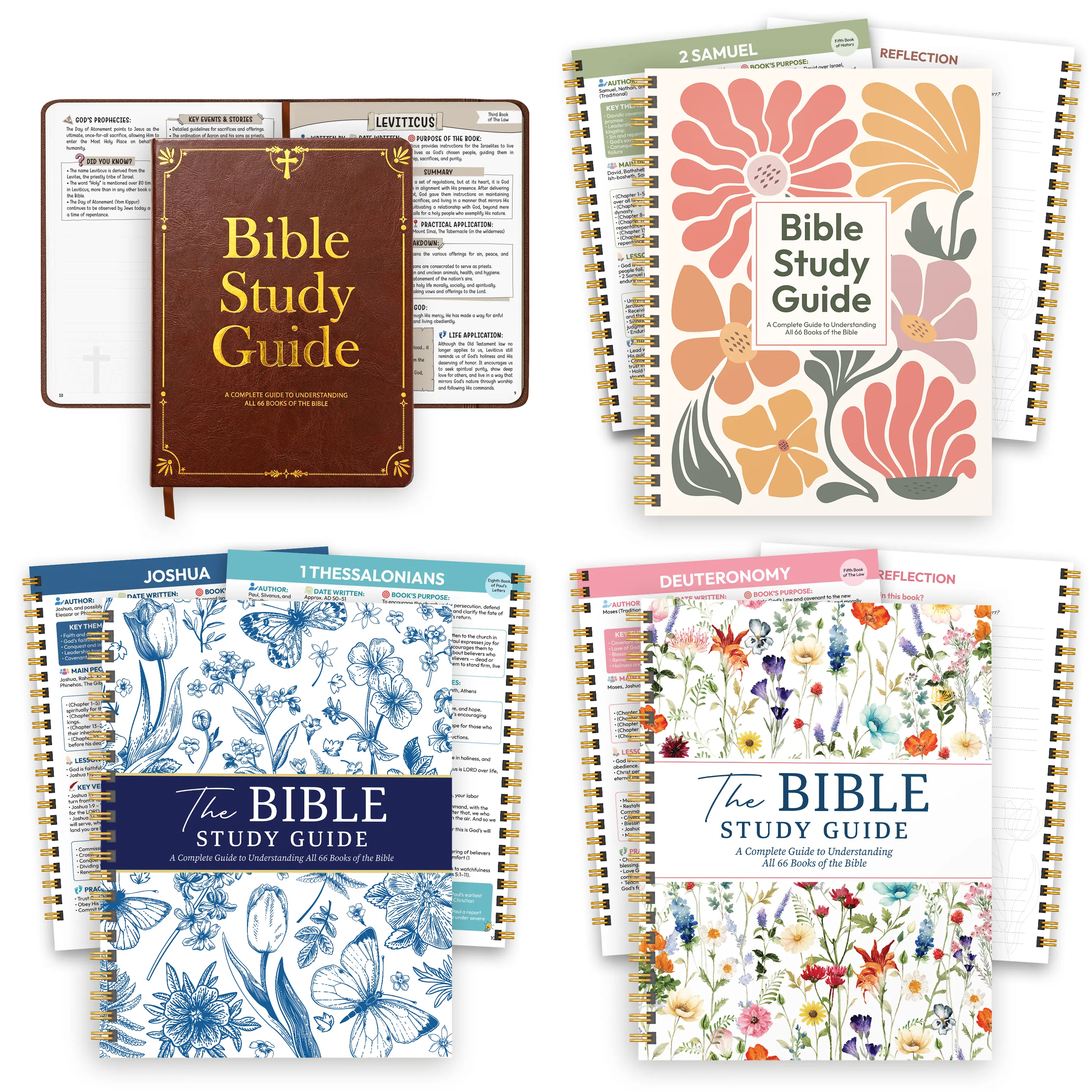 Bible Study Guide For Women & Men, Study All 66 Books of the Bible with Reflection Notes, Bible Study Journal & Prayer Journal, Large Print Lay-Flat Premium Hardcover Christian Workbook, 52 Week Bible in a Year Devotional Journal & Scripture Notebook
