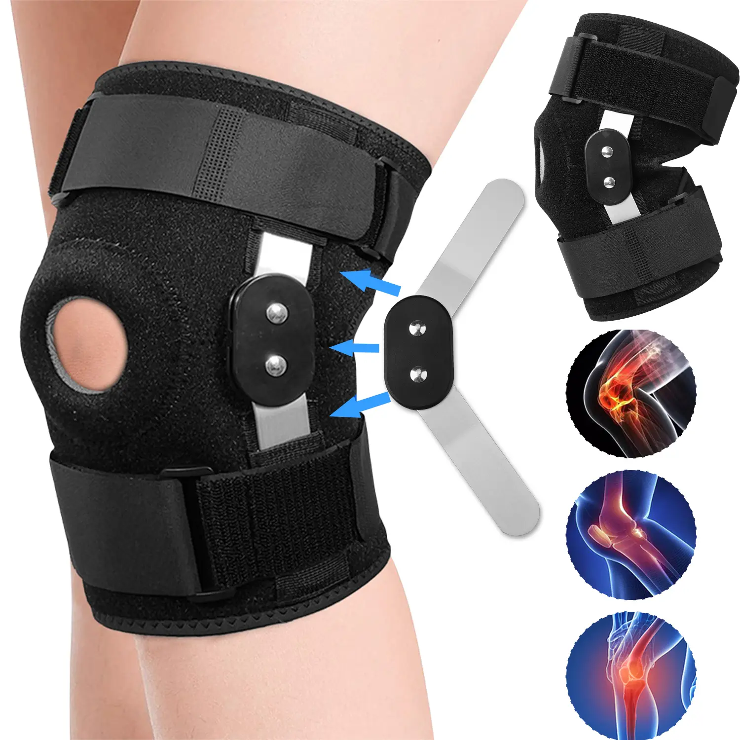 Knee Support Brace for Men Women,Adjustable Heavy-Duty Hinged Support and Side Stabilizers for Pain Pain, meniscus tear, Injury Recovery, Running, Workout