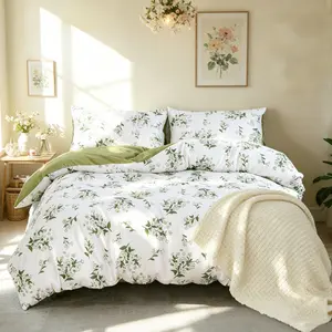 3Pcs Spring Summer New Green Floral Print Duvet Cover Set, (Include 1*Duvet Cover, Without Duvet Insert,2 *Pillowcases），Soft Fabric with Easy Removable Zipper, Fresh Cute Girls Bedroom Decoration, Ideal Gift Choice