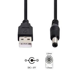 PC Laptop USB Male to 5V DC 5.5mm x 2.5mm Barrel Connector Power Cable Cord 3FT