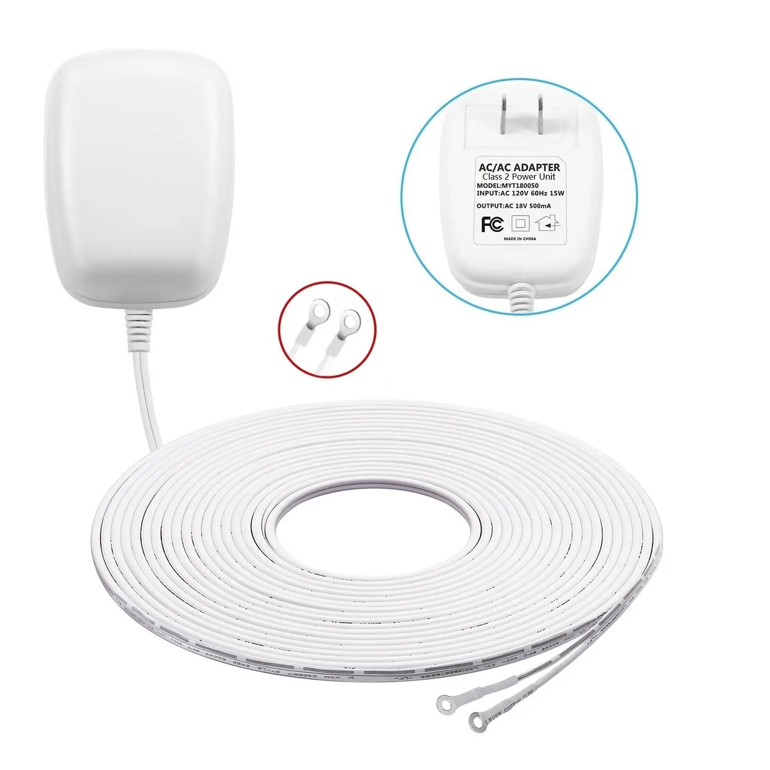Hardwired Class 2 18V 500mA Power Supply - 1x18V Power Adapter, 120 VAC Input, 5m/195in Cable, Easy Installation, Noise Problem Solution, Compatible with Ring/Nest Doorbell Cameras & Other Video Doorbells, Not a Home Security System Charger, 1X18 Volt Pow