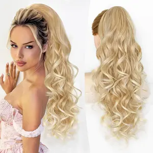 Ponytail Extension,24 Inch Claw Clip in Long Curly Mixed Blonde Ponytail Hair Extension Jaw Clip on Pony Tails Hairpiece for Women