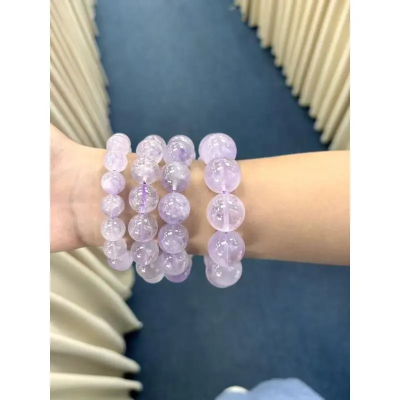 Unisex Translucent Crystal Beads Bracelet - Natural Lavender Amethyst Gemstone Jewelry, Multi-Size Option for Everyday Wear