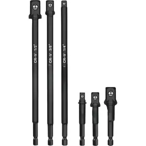 10" Long Impact Socket Adapter Set  Drill 6-Piece, 10" and 3", Impact Grade Power Drill Sockets Adapter Set, 1/4", 3/8", 1/2" Hex Shank Impact Driver Socket Adapter.
