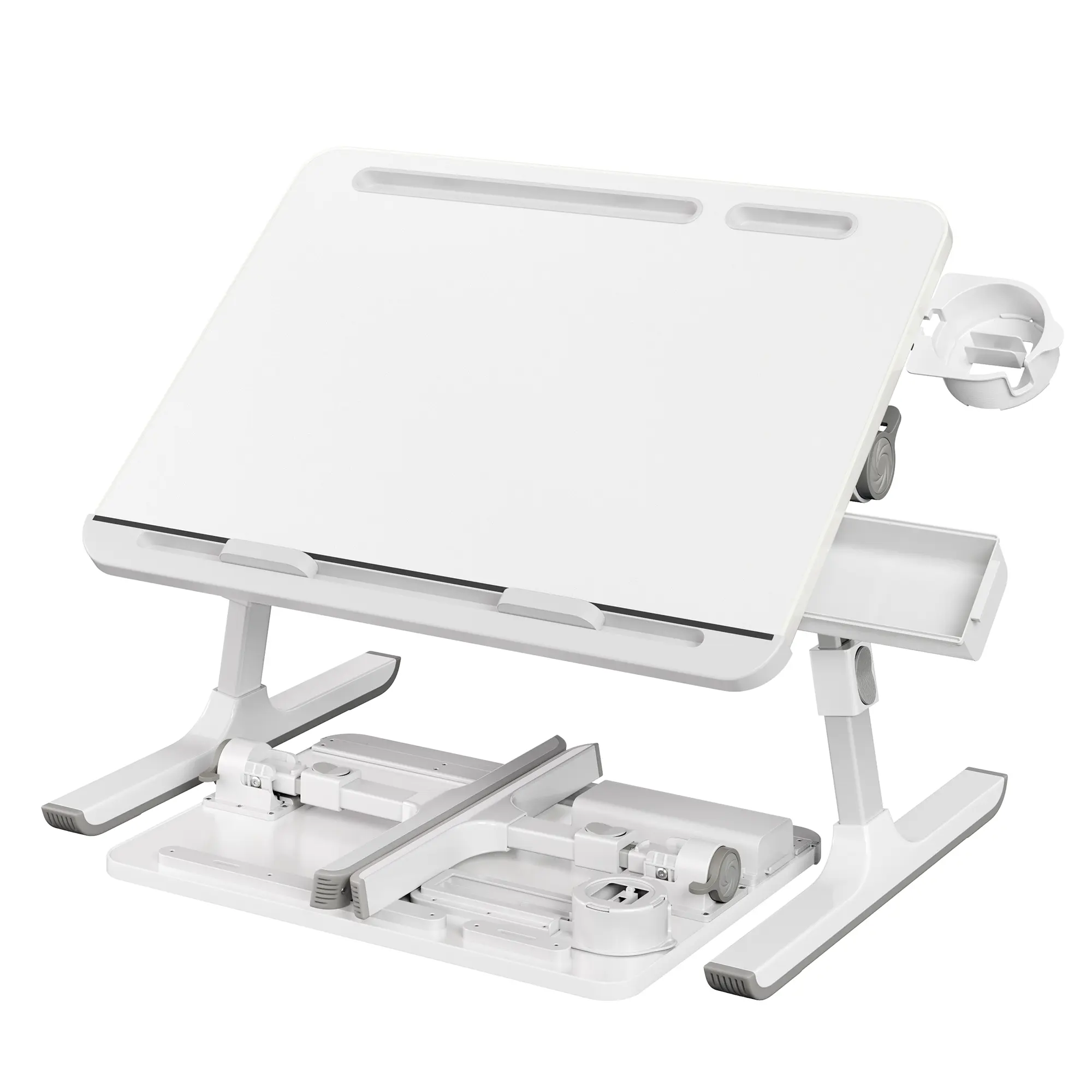 SONGMICS Bed Laptop Desk, Foldable Bed Desk for Laptop, 15.7 x 22 Inches Large Desktop, 120° Stepless Tilt, Adjustable Height, Cup Holder, Tray, Portable Sofa Table