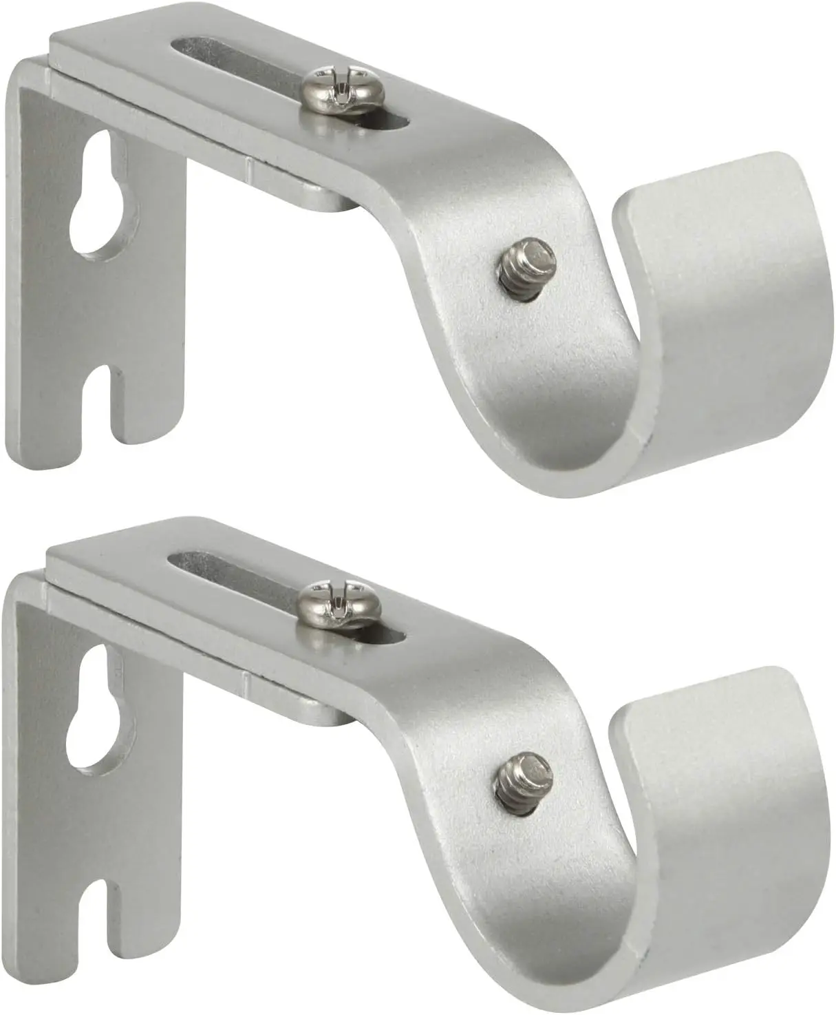 Heavy Duty Adjustable Curtain Rod Brackets Rod Holders for 1 Inch Rod, Silver Color, (Set of 2)