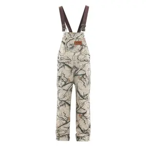 American retro branch-and-leaf camouflage overalls for men and women, loose wide-leg straight casual one-piece overalls, cotton menswear, fitted knitted mid-length stylish pants with pockets