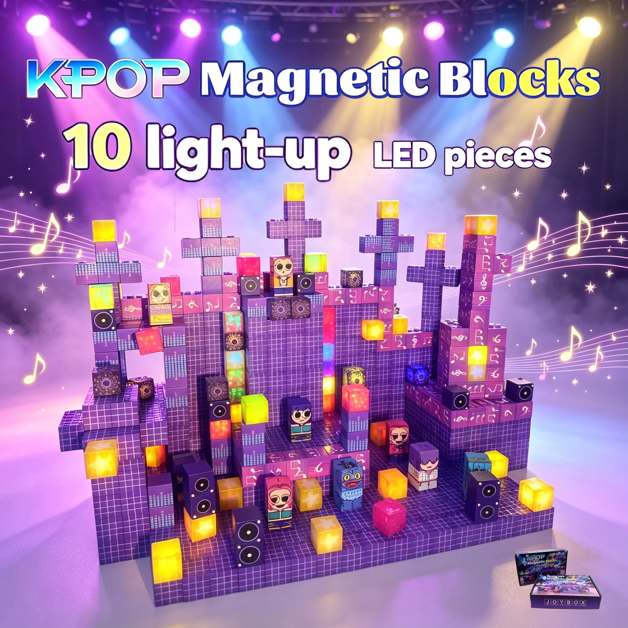 Kpop Stage Magnetic Building Blocks with Light-Up Cubes - Cool Gifts for Kids, Colorful Cubes, Fine Motor Activity Tool, Mini Magnetic Tiles for Birthdays, Christmas, Colorful Cubes Buildings