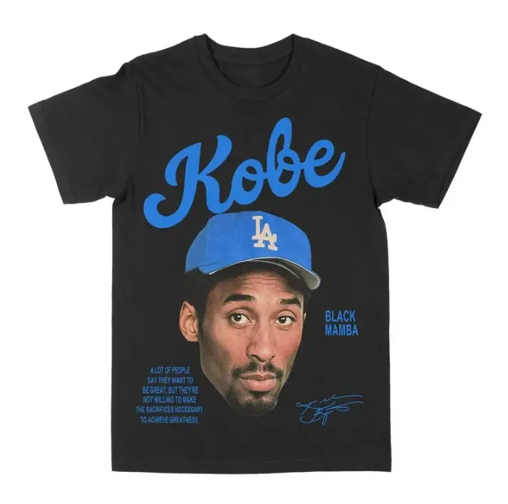 Youth and Adult Kobe Black Mamba Dodgers Graphic Tee, Y2K Rap Streetwear T-Shirt, Unisex Crew Neck, Vintage Hip-Hop Graphic, Sports Style, Casual Cotton Fit