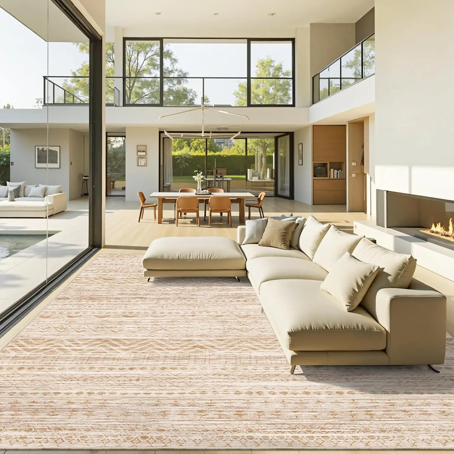 Art&Tuft Moroccan Contemporary Cozy Area Rug - Non-Slip Low-Pile Decorative Modern Floor Rug, Machine Washable Foldable Soft Indoor Living Room Carpet, Home Decor Accessory, Low Pile Rugs