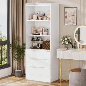 SIKAIC 73-Inch Versatile Tall Bookcase, Modern Indoor Furniture with 3 Drawers, 3-Tier Open Shelves and White Storage Organization Rack, 3-Tier Shelves