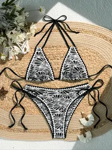 Women's Ditsy Floral Print Bikini Set, Casual Fashion Chic Swimsuit Set for Beach Holiday Vacation, Ladies Swimwear for All Seasons