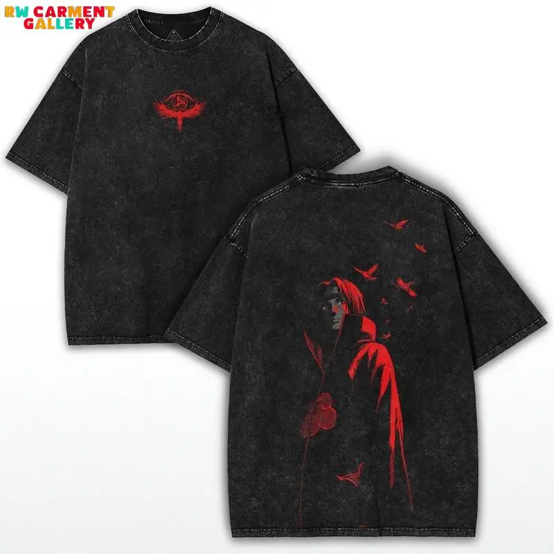Elevate your fashion sense with the Itachi anime pattern T-shirt--this premium black washed T-shirt features the iconic Uchiha Sharingan design, making it a perfect choice for loyal anime fans and streetwear enthusiasts