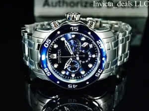 Invicta Men's 48mm Pro Diver SCUBA Chronograph BLUE DIAL Silver Tone Stainless Steel 200M Watch