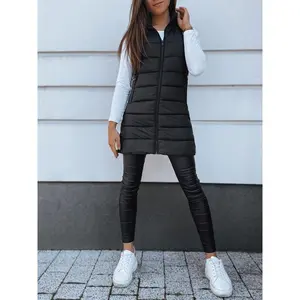 Women’s long solid-color sleeveless hooded winter down vest jacket, casual womenswear