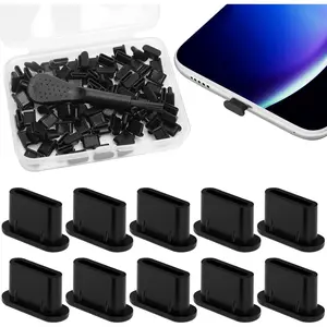 100 count USB C Dust Plugs,Type C Cleaning Kit, Port Cleaner Dust Plug Charm Type C with Cleaning Brush Suitable for Phones with USB C Such As  15 and  S20 S21 S22 S23(Black)