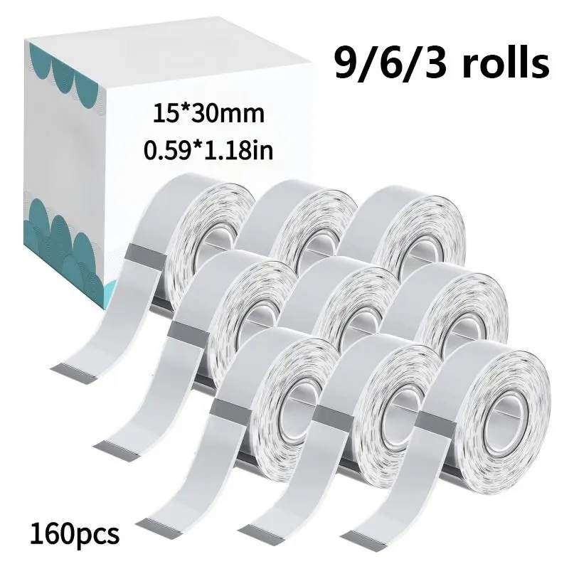 15x30mm transparent thermal label tape, self-adhesive labels, Clear labels, compatible with Phomemo D30, D30S and D35 Q30 label printers, 160 labels per roll, transparent thermal paper, suitable for home/school/office/address/barcode/label stickers