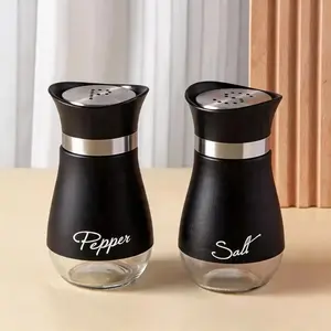 Salt and Pepper Shaker Set with Stainless Steel Lid - Moisture-Proof Glass Seasoning Dispensers (2 Counts) - Clear Base to See Levels, Ideal for Modern Kitchen & Outdoor Grill