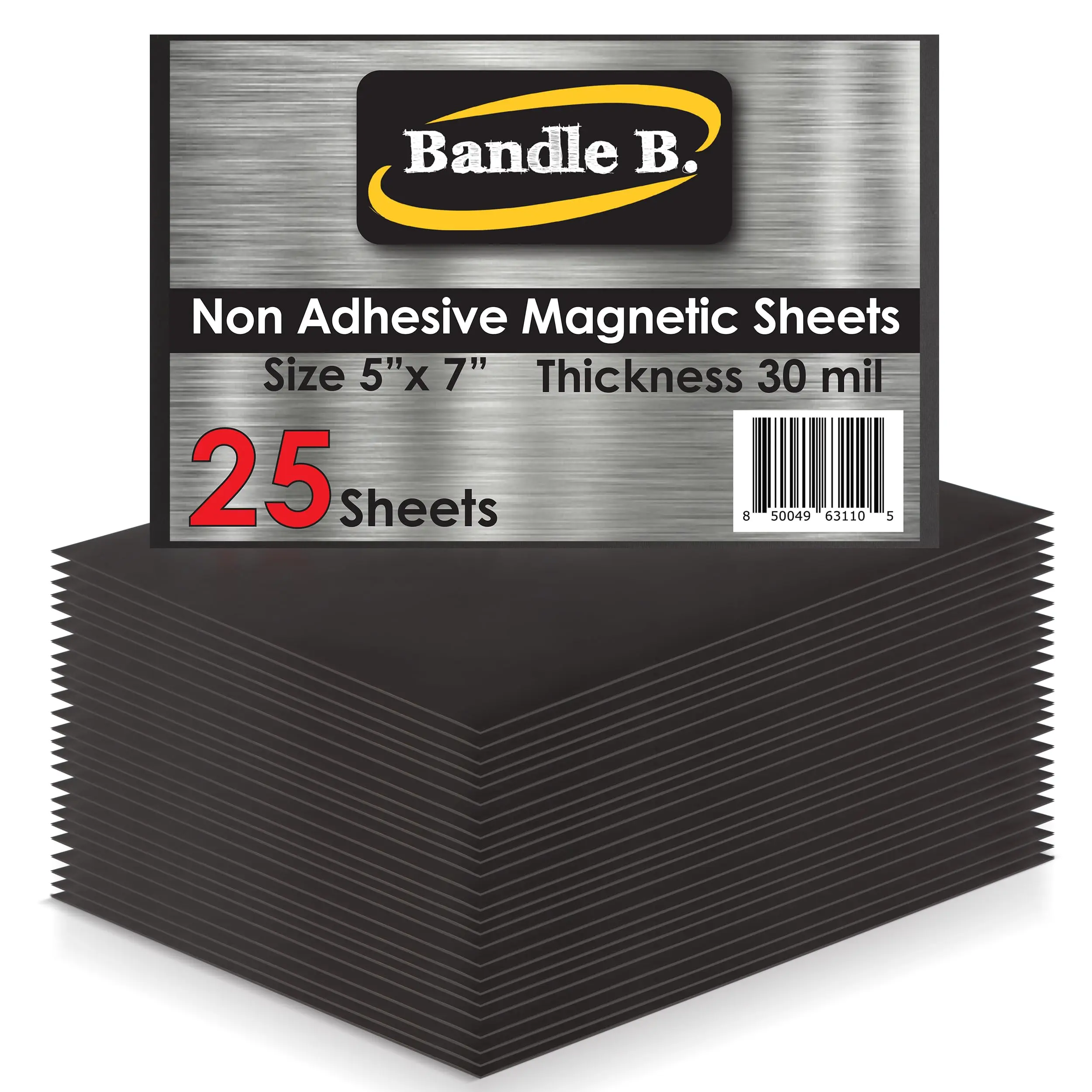 Bandle B Magnetic Sheets for Crafts 5" x 7". Pack of 25. Flexible Non Adhesive Magnetic Sheet for Metal Cutting Die Storage. Easy to Organize and Cut for Arts & Crafts or Scrapbooking. Thickness 30