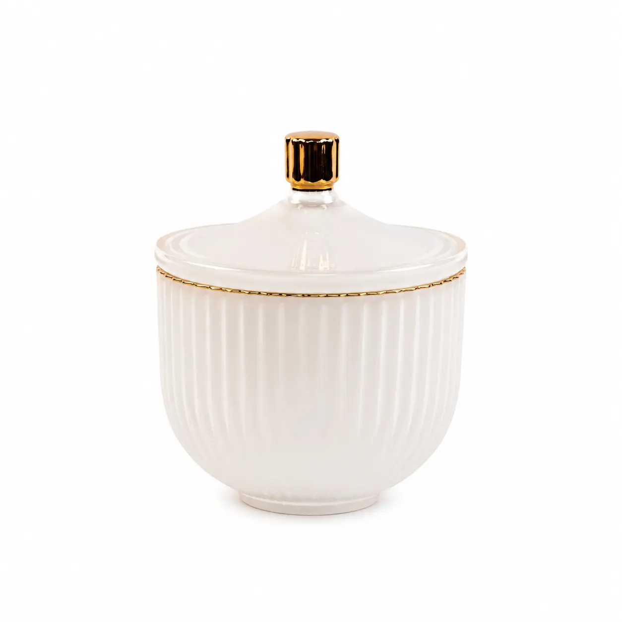 AURA White Luxury Candle Jar with Lid | Ribbed Glass Candle Vessel