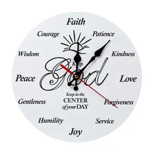 Inspirational Christian Wall Clock, 10 Inch Silent Non-Ticking Analog Clock with "Keep God in the Center" Quote, Faith-Based Religious Gift for Believers, Perfect for Home & Church Decor