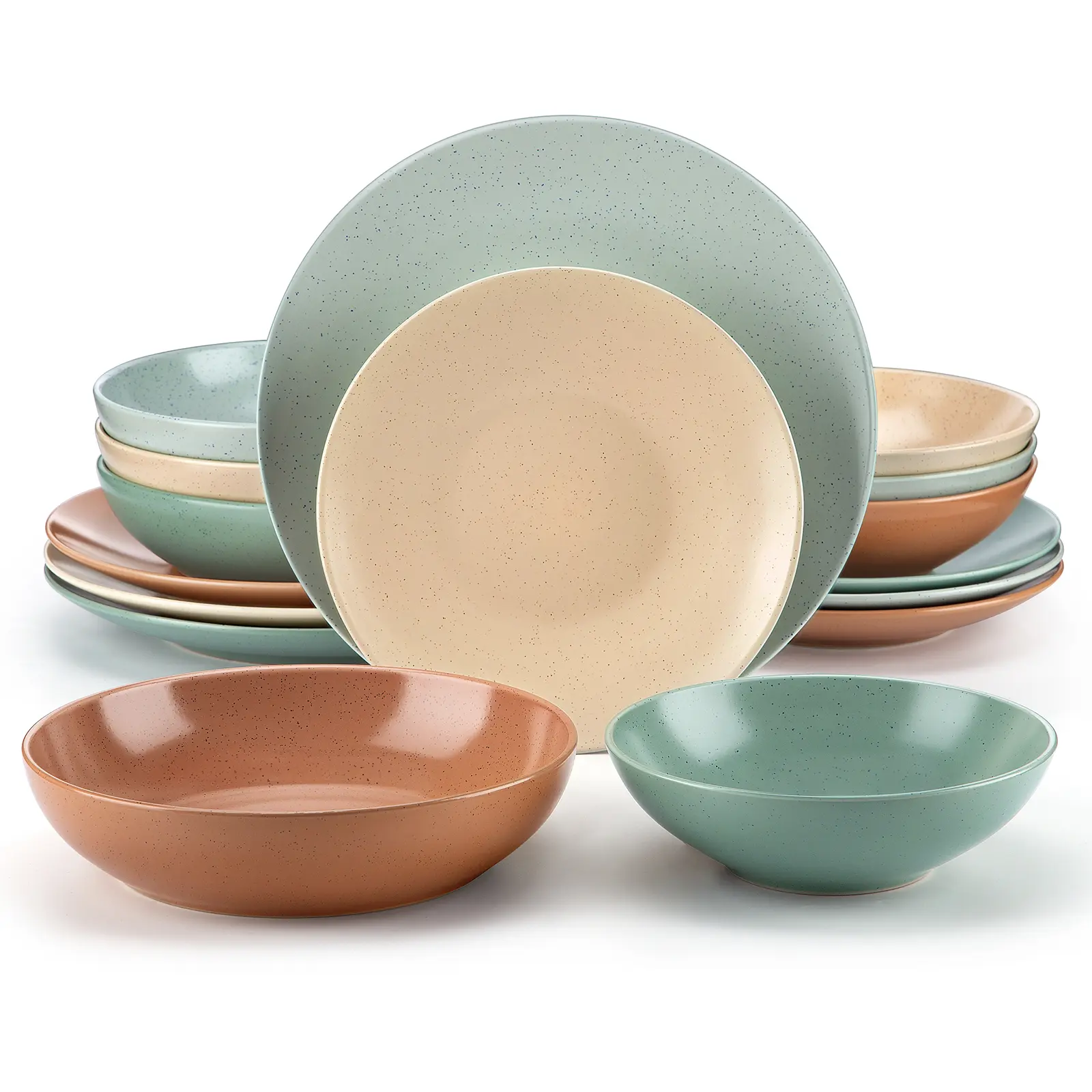 Vancasso Sabine 16-Piece Dinnerware Set - Multicolor Stoneware Plates & Bowls for 4, Dishwasher & Microwave Safe Tableware