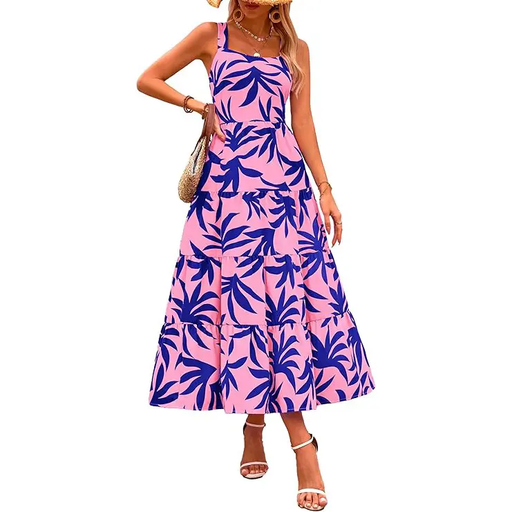 PrettyGarden Women's Summer Floral Maxi Dress Sleeveless Smocked Ruffle Long Flowy Beach Vacation Boho Adjustable Strap Sundresses