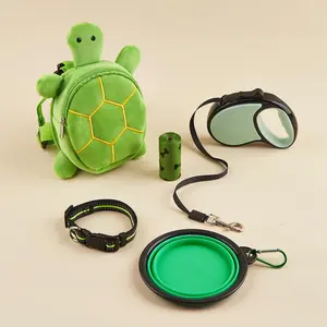 Pet Outdoor Kit, 1 Count Turtle-shaped Backpack & 1 Count 3m Retractable Leash & 1 Count 350ml Folding Bowl & 1 Count Reflective Collar & 1 Roll Waste Bag, No Tangle Leash