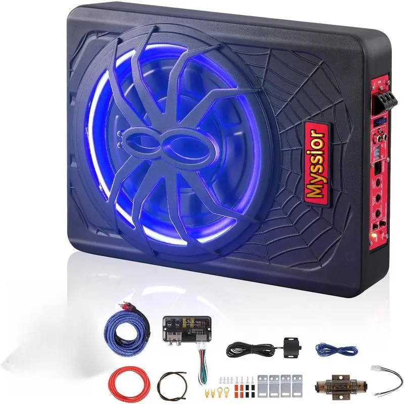 2026 Outdoor 10-Inch 1200W Slim Under-Seat Subwoofer with Amp & Blue Bass for Trucks SUVs