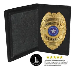 Police ID Badge Holder Shield Bifold Black Genuine Leather Rare Style