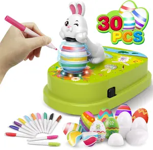 Easter Egg Decorating Kit with 30 Pcs Eggs and 12 Dying Markers Spinner, Easter Gifts for Kids Bunny Decorating Machine Craft Activities for Boys Girls