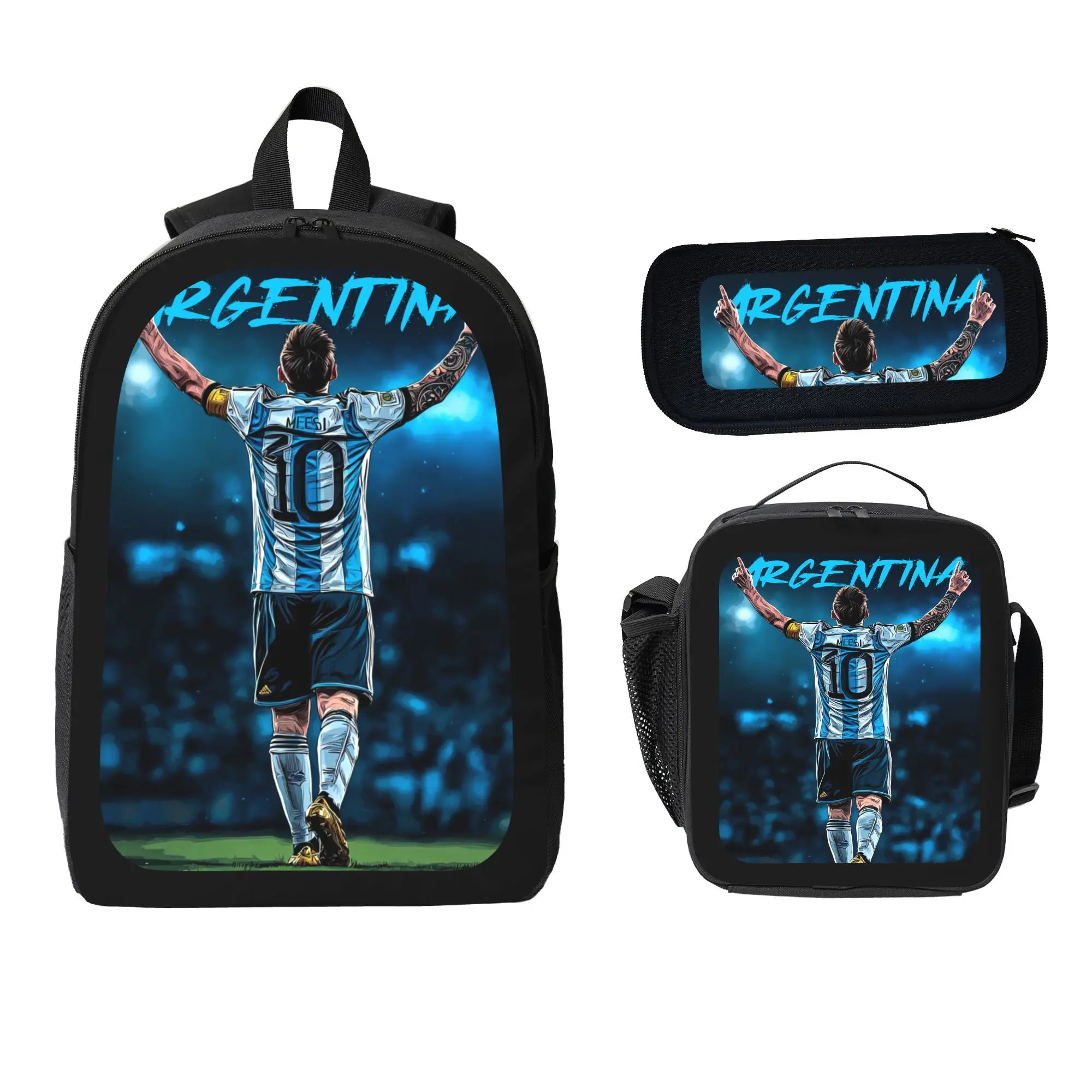 Soccer Backpack Set for Boys Girls, 3PCS School Backpack with Lunch Bag & Pencil Case, Sports Theme Book Bag for Students, Lightweight Travel Bag