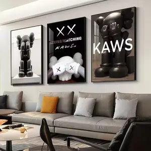 3pcs Frameless Bedroom Wall Art Kaws Brand Living Room Decor Modern Home Decor Abstract Figurine Sofa Background Hanging Painting Unframed Art Print