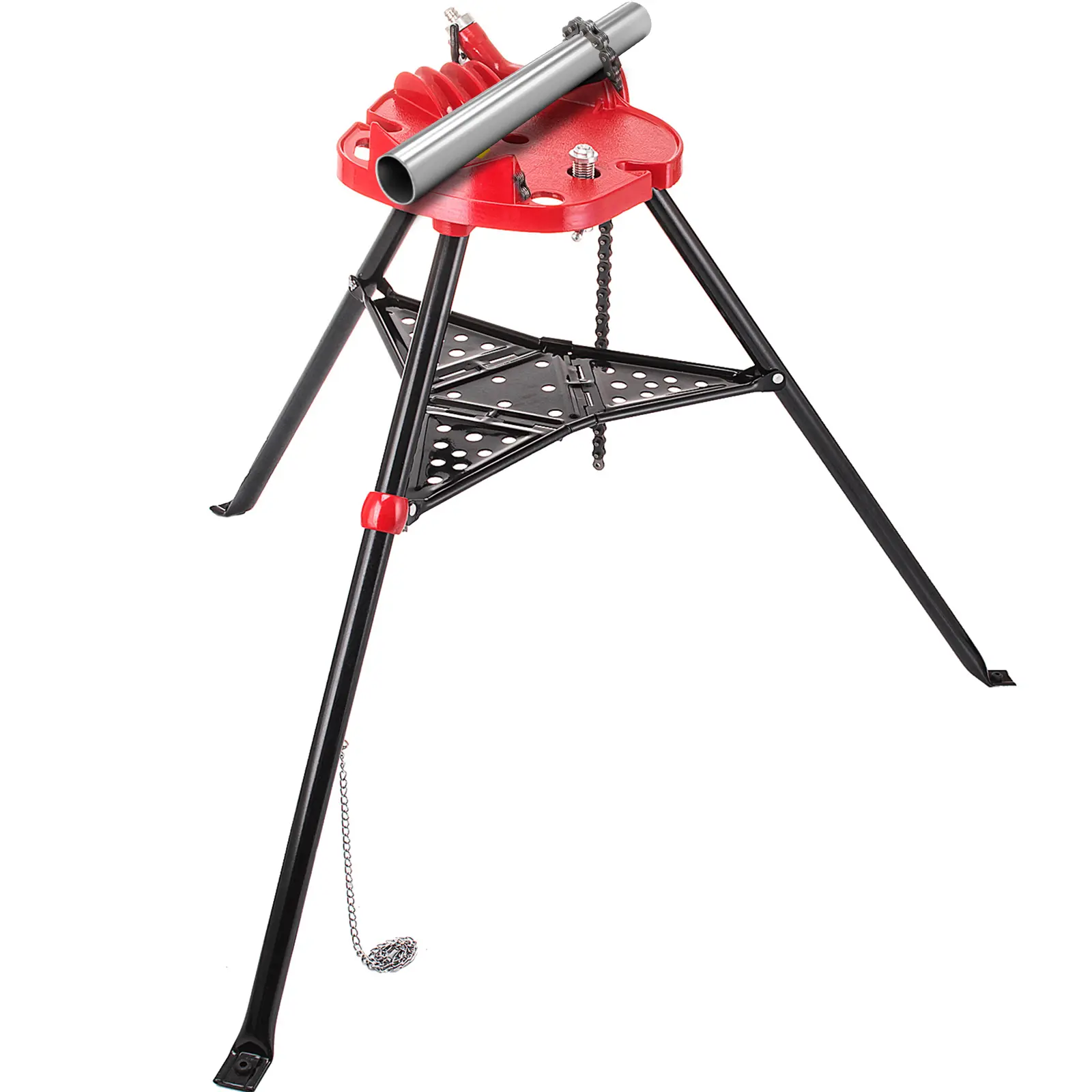 【Summerfinds】VEVOR 460-6 Tripod Pipe Chain Vise 1/8\"-6\" Capacity Pipe Stand Portable Foldable Steel Legs,Pipe Jack Stands with Tool TrayTripod Stand Chain Vise Ideal for a Variety of Pipe Materials