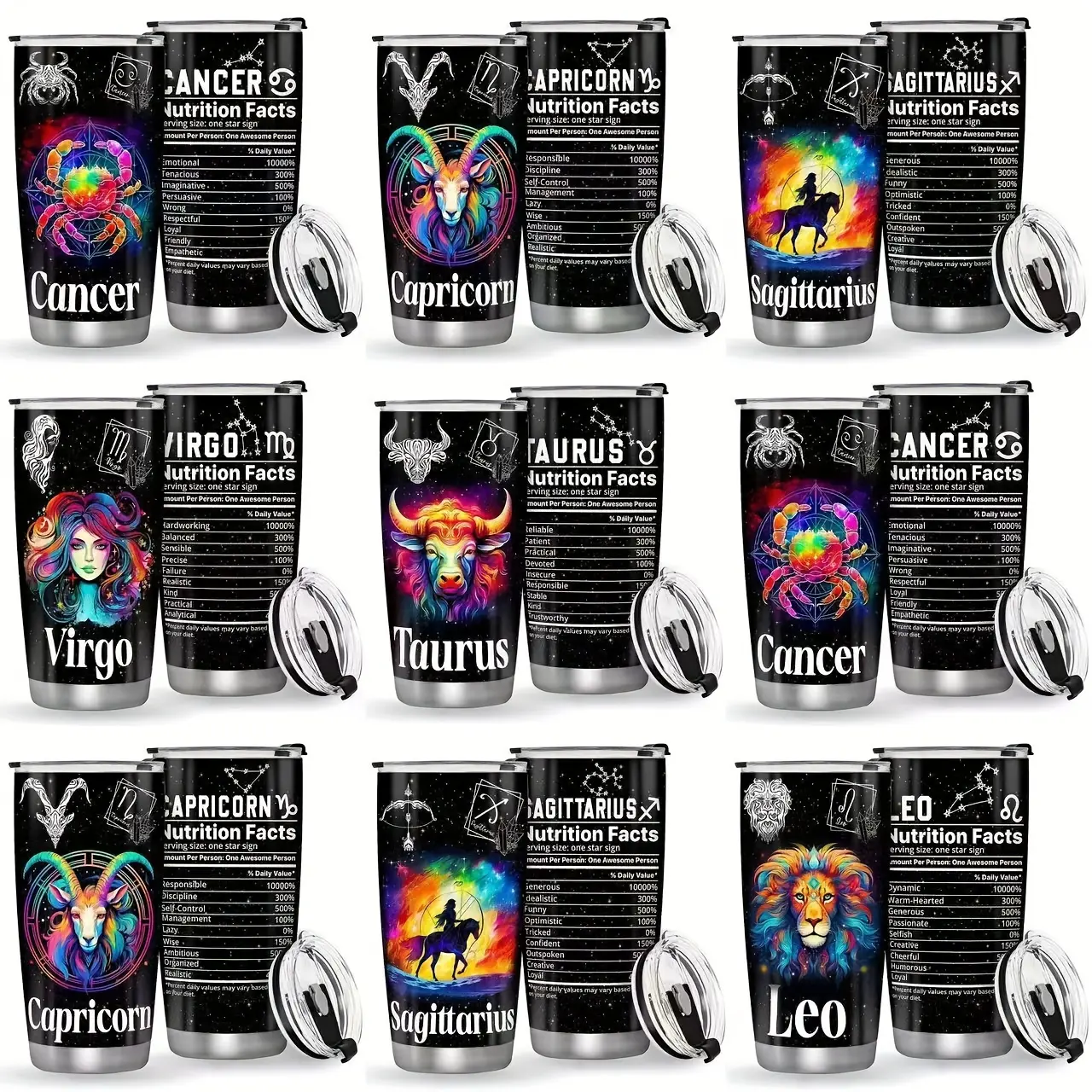 Chinese Zodiac Pattern Coffee Mug, 20oz Stainless Steel Insulated Tumbler with Lid and Straw, Constellation Water Bottle, Travel Cup, Unique Gift for Father, Mother, Brother, Sister, Friends, Besties and Colleagues, Suitable for Birthday, Mother's Day and