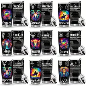 Chinese Zodiac Pattern Coffee Mug, 20oz Stainless Steel Insulated Tumbler with Lid and Straw, Constellation Water Bottle, Travel Cup, Unique Gift for Father, Mother, Brother, Sister, Friends, Besties and Colleagues, Suitable for Birthday, Mother's Day and