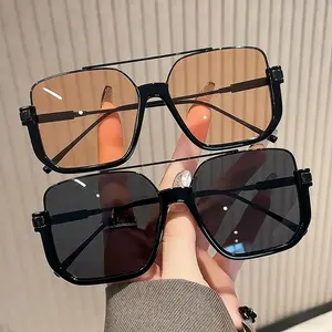 #Summervibes Unisex Fashionable All-match Tinted Lens Aviator Sunglasses, Vintage Trendy Sunglasses, Fashionable Sunglasses for Outdoor Activities, Sleek Rectangular Sunglasses