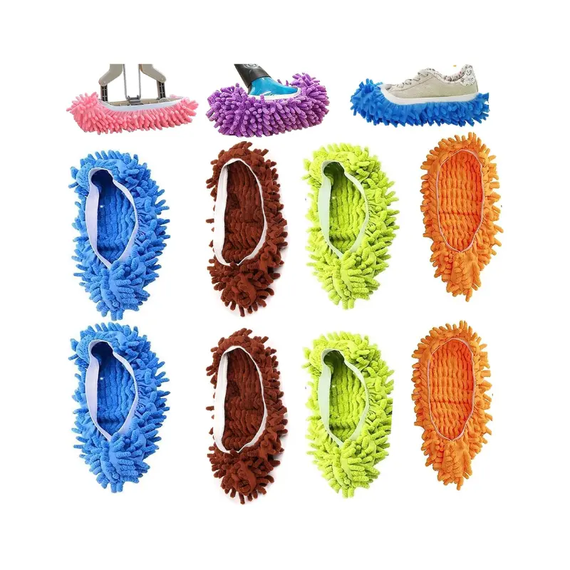 4 Pairs Microfiber Mop Slippers – Soft, Washable Floor Cleaning Shoes, Reusable Foot Socks for Dusting, Sweeping & Hardwood, Tile, Laminate Floors (8 Pieces Total)