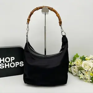 Pre-owned GUCCI As Shown Shoulder Bags Bamboo Handle Nylon Hobo Shoulder Bag AI302