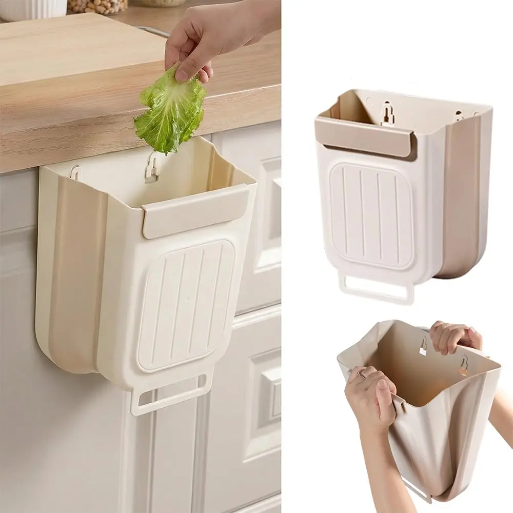 Foldable Hanging Trash Can, 6/11 L Kitchen Compost Bin for Under Sink, Plastic Wall-Mounted Garbage Can for Household, Office and Outdoors