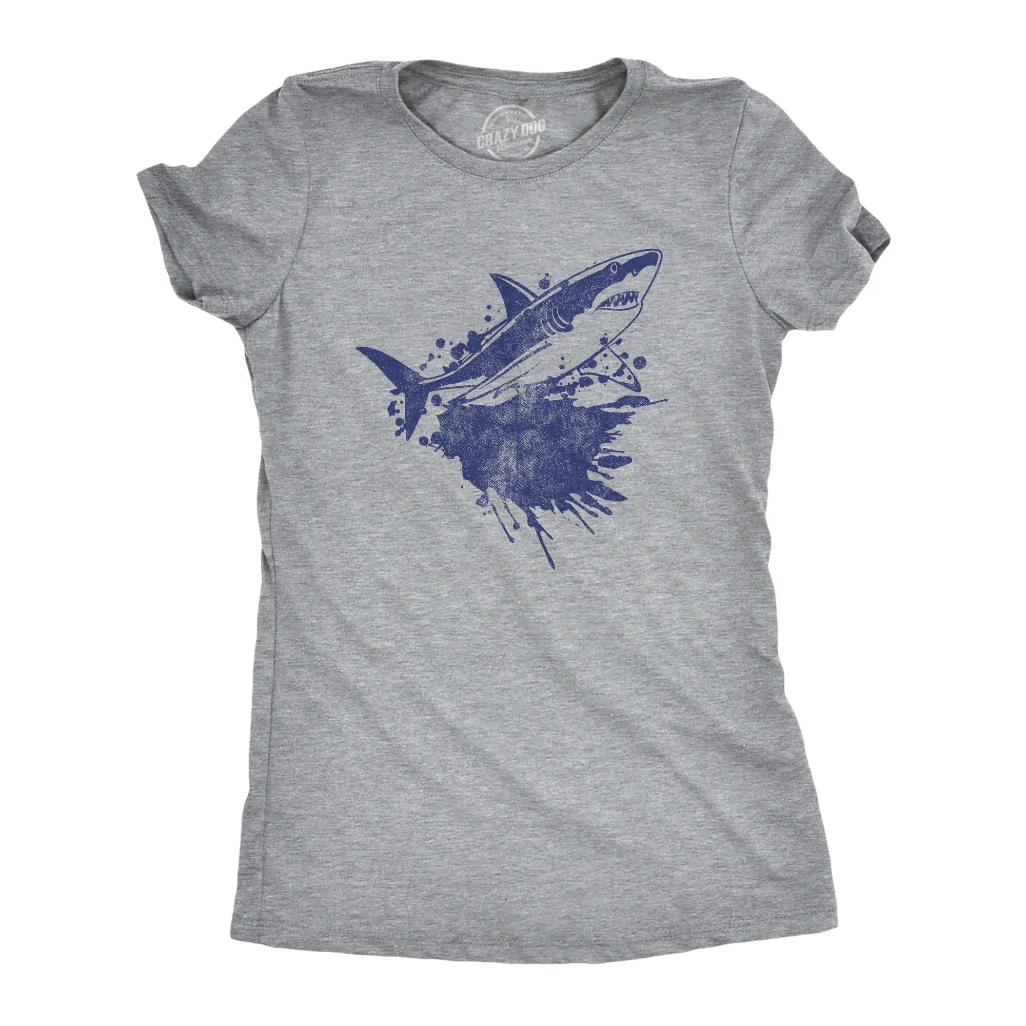 Womens Shark Ink Splatter T Shirt Funny Awesome Shark Week Lovers Tee for Ladies Funny Womens T Shirts Cute Vintage Fashion Casual Ladies T-Shirt Gift Shark Tops for Women Women's Novelty Tees Light Grey