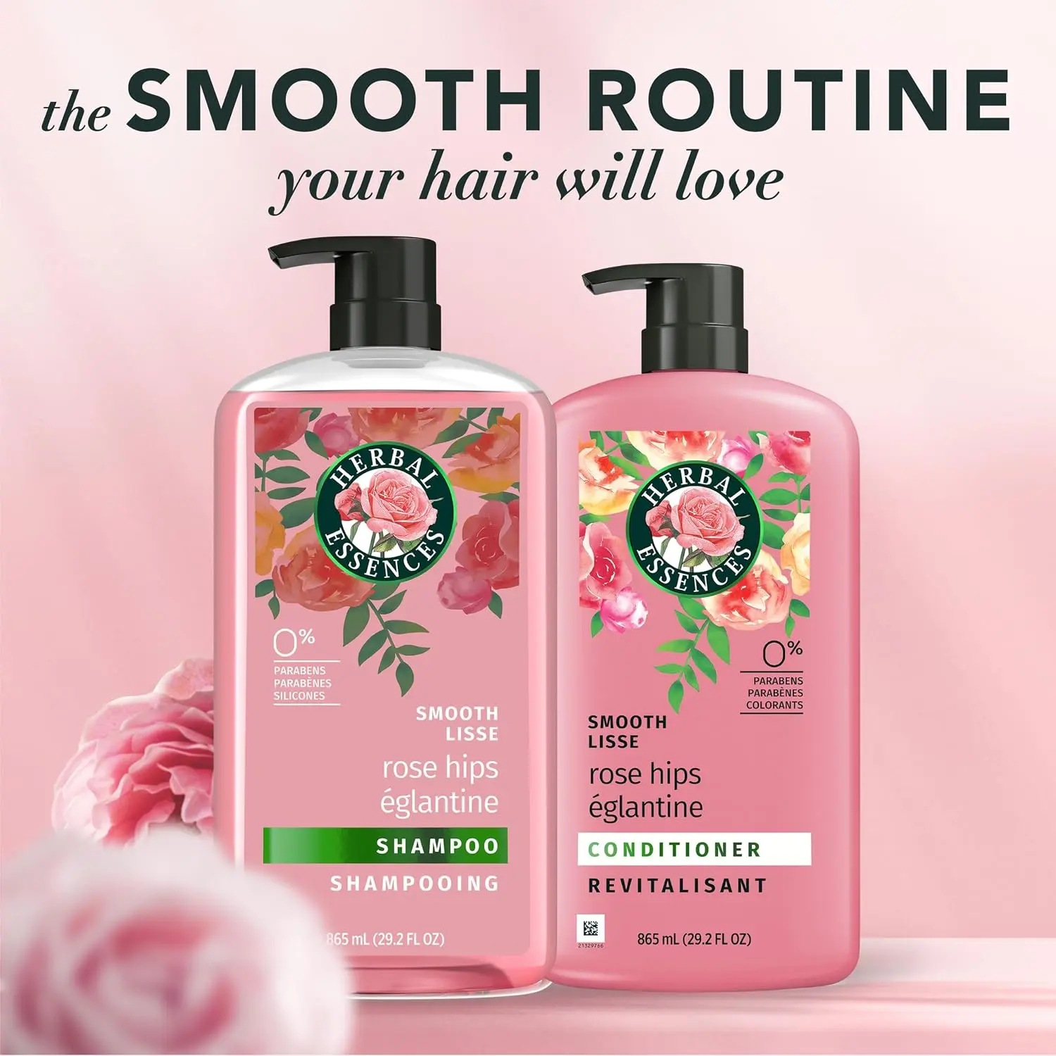 Herbal Essences Shampoo & Conditioner Set, Rose Hips - Smooth Collection, Paraben-Free, Color-Safe, Shiny Hair with Jojoba & Vitamin E, 29.2 Fl Oz Each, 2-Pack