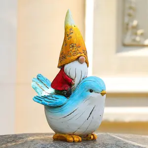 1 Piece Garden Gnomes Sitting on Bird Statue for Garden Yard Patio Lawn Decorations,Gnome Gifts