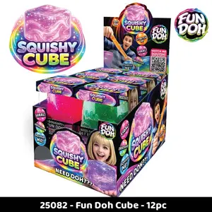 Fun Doh Squish and Squeeze Slow-Release Squishy Fun Cube Ball Toy - 12 Pieces Per Retail Ready Display 25082