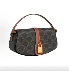 Pre-owned Celine Mini Tabou Triomphe Canvas Gold Tone Lock Baguette Top Handle Shoulder Bag