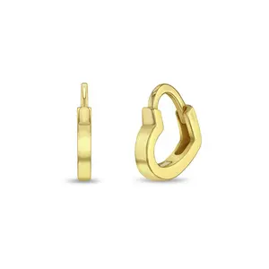 Heart Shaped 8mm Baby / Toddler / Kids Earrings Hoop/Huggie Safety Latch - 14k Gold Over Sterling Silver