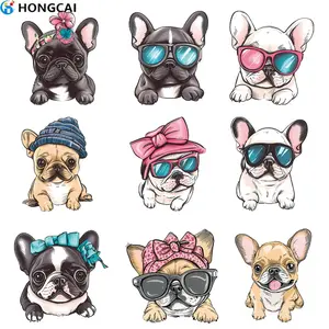 9 Piece Cute French Bulldog Iron-On Transfer Stickers, Fashion Pet Pattern, Easy to Apply and Remove, Multiple Colors for DIY Clothes Jeans Bags Masks