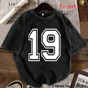 Washed 100% Cotton T-Shirt – Varsity Sports Team Jersey Number 19
