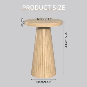 Small Round Pedestal Side Table, Wooden End Table for Living Room, Fluted Drink Table for Small Space, Modern Plant Stand Accent Table for Sofa Couch, 13.6 inch (Wood)