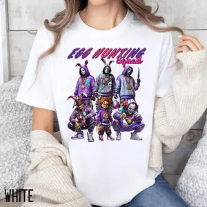 Egg Hungting Squad Shirt, Happy Easter Horror Shirt, Trending Graphic Tee,Fashion Cotton, Full Colors, Full Sizes, For Men, For Women